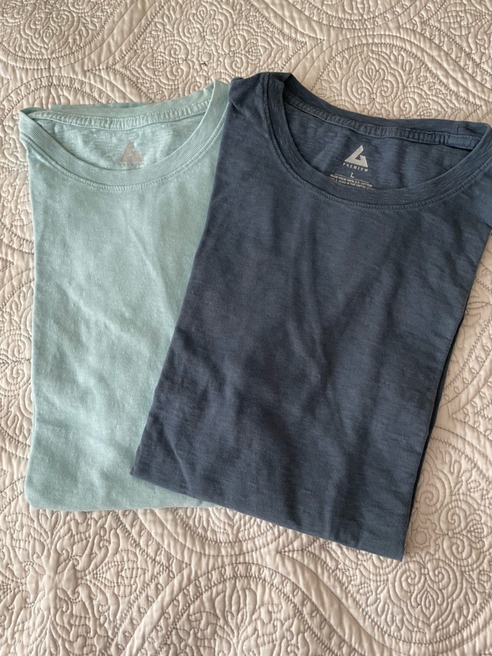 American Giant Men's Crew Neck T-Shirts - Navy and Light Mint (2-Pack)